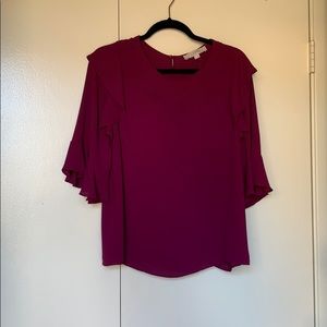 LOFT purple flutter 3/4 sleeve top